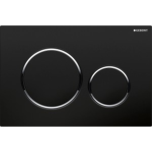 Geberit Sigma20 WC-Betätigungsplatte, schwarz hochglanz mit Chromrand für 2-Mengen-Spülung.