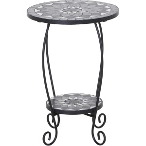 Runder, grauer Siena Garden Gartentisch Como mit Keramikplatte und Stahlgestell.