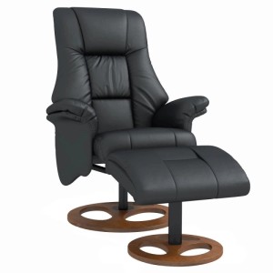 HOMCOM Relaxsessel mit Hocker 130 Grad Neigbar Kunstleder Schwarz 77 x 89 x 110 cm