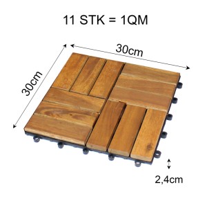 BigDean 66er Pack Holzfliesen für Balkon 30x30 cm 6 Quadratmeter aus Akazien Holz Bodenbelag Holzboden Klicksystem Balkonfliesen Klickfliesen