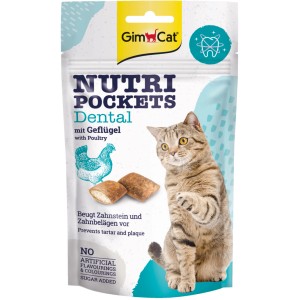 GimCat Nutri Pockets Dental mit Geflügel, 60g Katzen-Snack zur Zahnpflege.