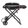 Weber Traveler Camping-Gasgrill mit Rollwagen, 1 Brenner, schwarz. Kompakter Grill für unterwegs.