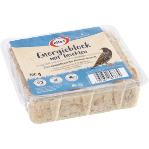 Elles Wildvogelfutter Energieblock mit Insekten, 300g Packung in Plastikschale.