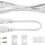 Zubehör für LED-Lichtleiste: Kabel, Verbinder, Halterungen und Schrauben.