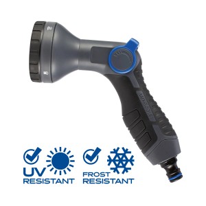 LUX Multifunktionsbrause mit 5 Strahlvarianten für Gartenschlauch, grau/schwarz.