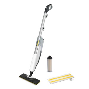 Kärcher SC 2 Upright Dampfreiniger, weiß-schwarz, mit Bodentuch und Entkalkungskartusche.