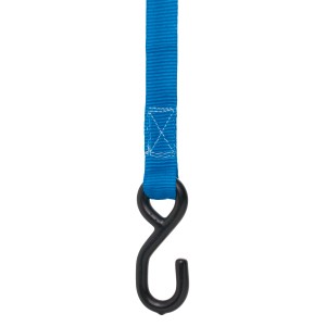 Blauer Zurrgurt mit schwarzem S-Haken, 25 mm breit, für Reise & Transport.