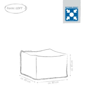Skizze eines grauen Sitting Point Hocker Outside, 150 l, für Innen- und Außenbereich.