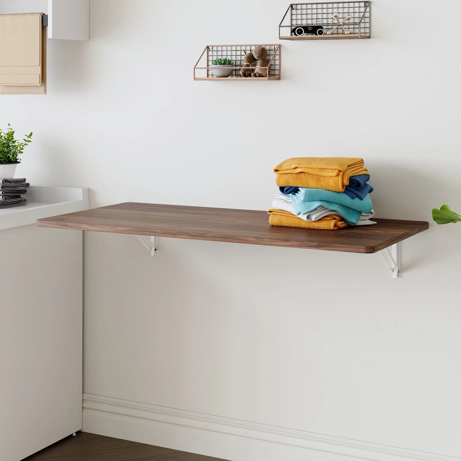 okwish Klapptisch mit MDF Wandmontage Küche Home Office 114x56x18cm Braun_3