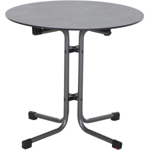 Runder, anthrazitfarbener Siena Garden Klapptisch Sola mit Stahlgestell, Ø 80 cm. Gartentisch für Balkon und Terrasse.