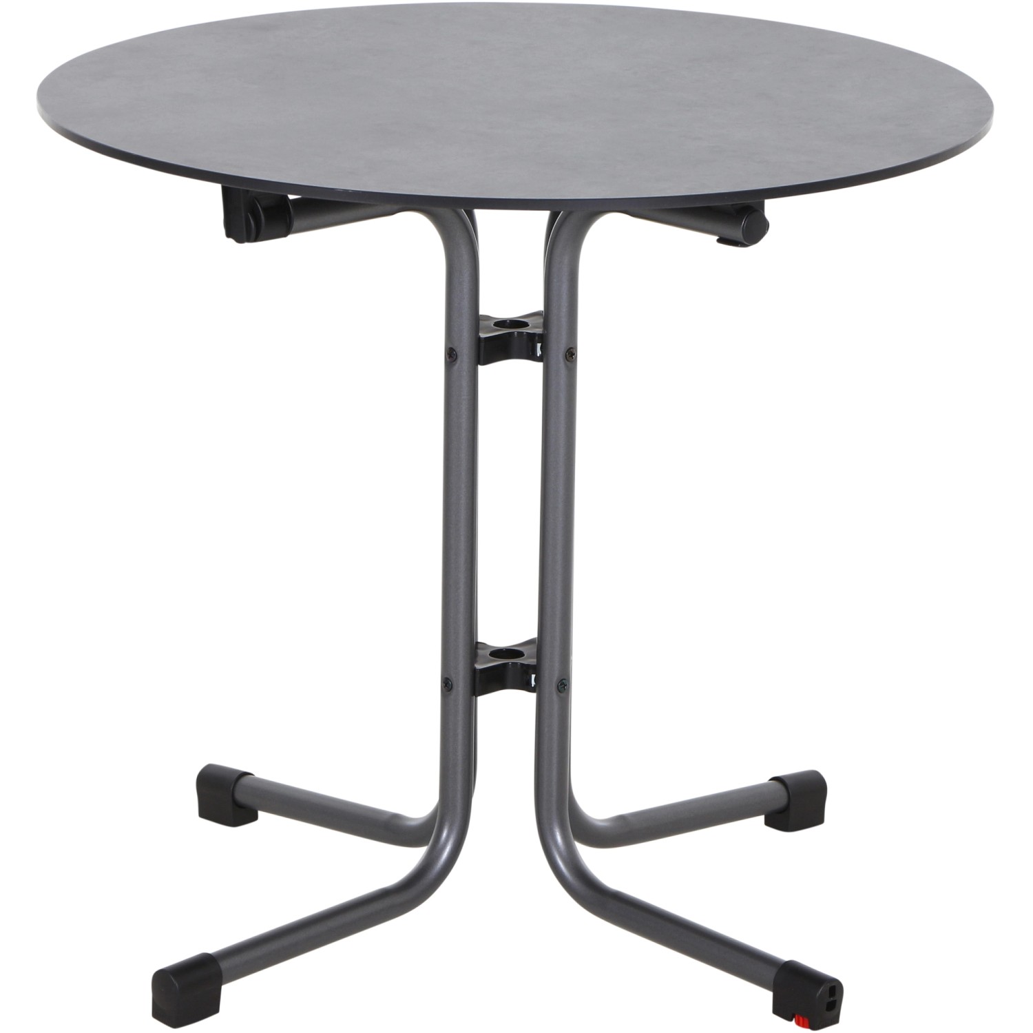 Runder, anthrazitfarbener Siena Garden Klapptisch Sola mit Stahlgestell, Ø 80 cm. Gartentisch für Balkon und Terrasse.