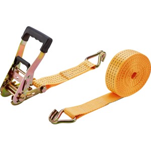 Zweiteiliger Zurrgurt mit Ratsche und Haken, 5 cm x 800 cm, für sicheren Transport.