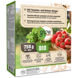 GROW by OBI BIO Tomaten- und Kräuterdünger, 750g Packung für aromatische Tomaten und Kräuter.