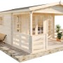 Imprägniertes Alpholz Gartenhaus Lappland-40 A mit Satteldach und überdachter Veranda.