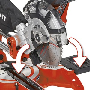 Einhell Zug-Kapp-Gehrungssäge TC-SM 2131/1 Dual mit schwenkbarem Sägekopf und HM-Sägeblatt.