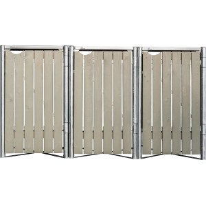 Hide Mülltonnenbox für 3 Tonnen, natur-grau, aus Holz und Stahl. Mülltonnenverkleidung für den Außenbereich.