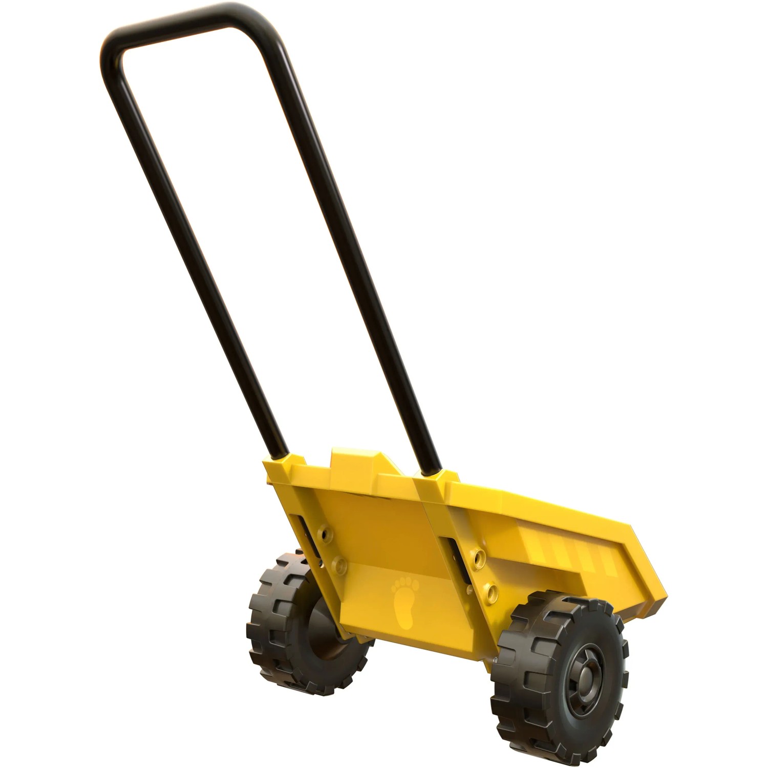 Hape Sandspielzeug: Gelber Kipper mit schwarzen Rädern und Griff, Teil des 9-teiligen Sets.