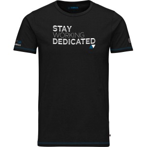 Schwarzes Terrax Workwear T-Shirt für Herren, Größe M, mit Aufdruck und farbigen Nähten.