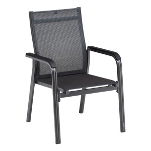 Kettler Stapelsessel Basic+ Premium in Anthrazit mit Aluminiumgestell und Outdoorgewebe.