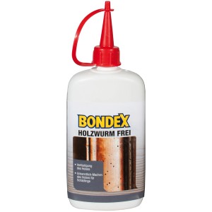 Bondex Holzwurm Frei, 150ml Flasche mit rotem Verschluss. Schutz vor Holzwürmern für Möbel.