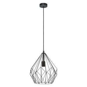 Schwarze Eglo Pendelleuchte im Vintage-Stil mit geometrischem Lampenschirm (Ø 31 cm).
