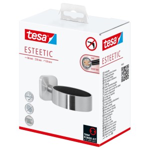 Tesa Esteetic Fönhalter in Edelstahloptik, zur Wandmontage ohne Bohren.
