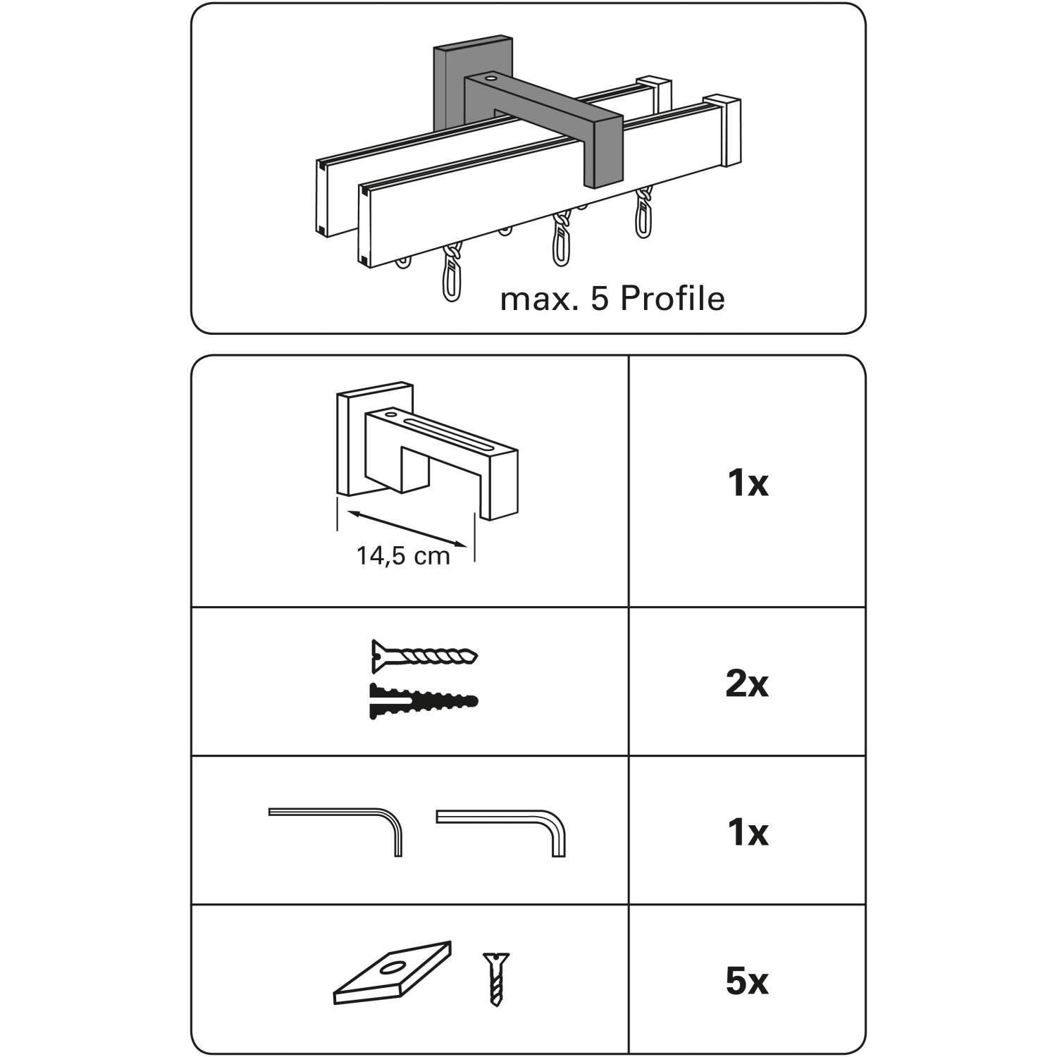 Gardinia Multiträger Luxor, Stahl-gebürstet, für bis zu 5 Gardinenstangen, inkl. Zubehör.