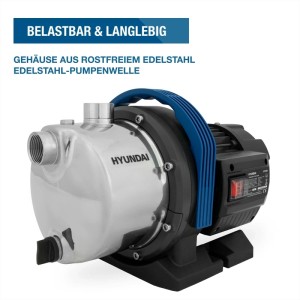 HYUNDAI Gartenpumpe GP12050, 1200W, 5000 l/h, mit Edelstahlgehäuse. Robuste Elektropumpe für Haus & Garten.