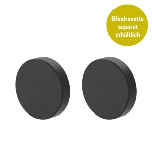 Zwei runde, schwarze Novadoors Nova Amico Smart2Lock Türbeschläge für Innentüren, rosettenlos.