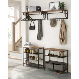 Songmics Wandgarderobe Barnet-old mit Ablage, 5 Haken, braun-schwarz, im Flur.