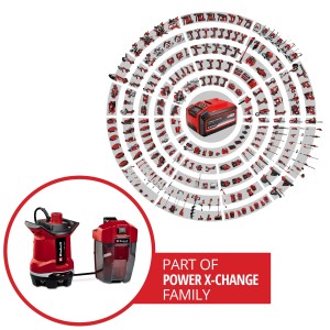 Einhell Akku-Schmutzwasserpumpe GE-DP 18/25 Li-Solo mit Power X-Change Akku-System.