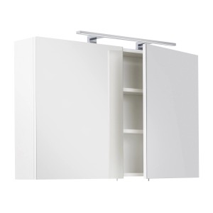 Posseik Spiegelschrank VIVA, 62 cm, weiß, mit Softclose-Türen und Aufsatzleuchte. Badezimmerschrank mit Stauraum.