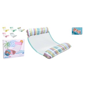 Bunte, gestreifte aufblasbare Wasserhängematte aus Vinyl mit Netzfläche für Pool & Strand. Zeigt auch Varianten.