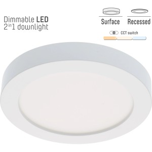 Weißer, dimmbarer LED Einbaustrahler (Ø 22cm) mit CCT-Schalter für variable Farbtemperatur.