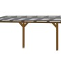 Skan Holz Terrassenüberdachung Bormio, 648x250 cm, Leimholz Nussbaum mit klarer Dacheindeckung.