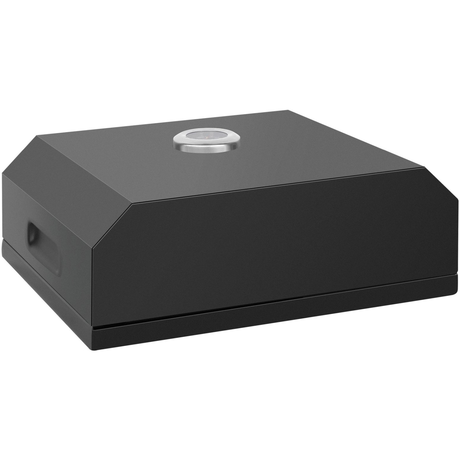 Schwarzer EL Fuego Pizzaaufsatz für Grill, mit Thermometer. Grillutensil für knusprige Pizza.