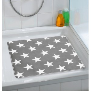 Graue Wenko Duscheinlage Stella mit weißen Sternen in Dusche, 54x54 cm.