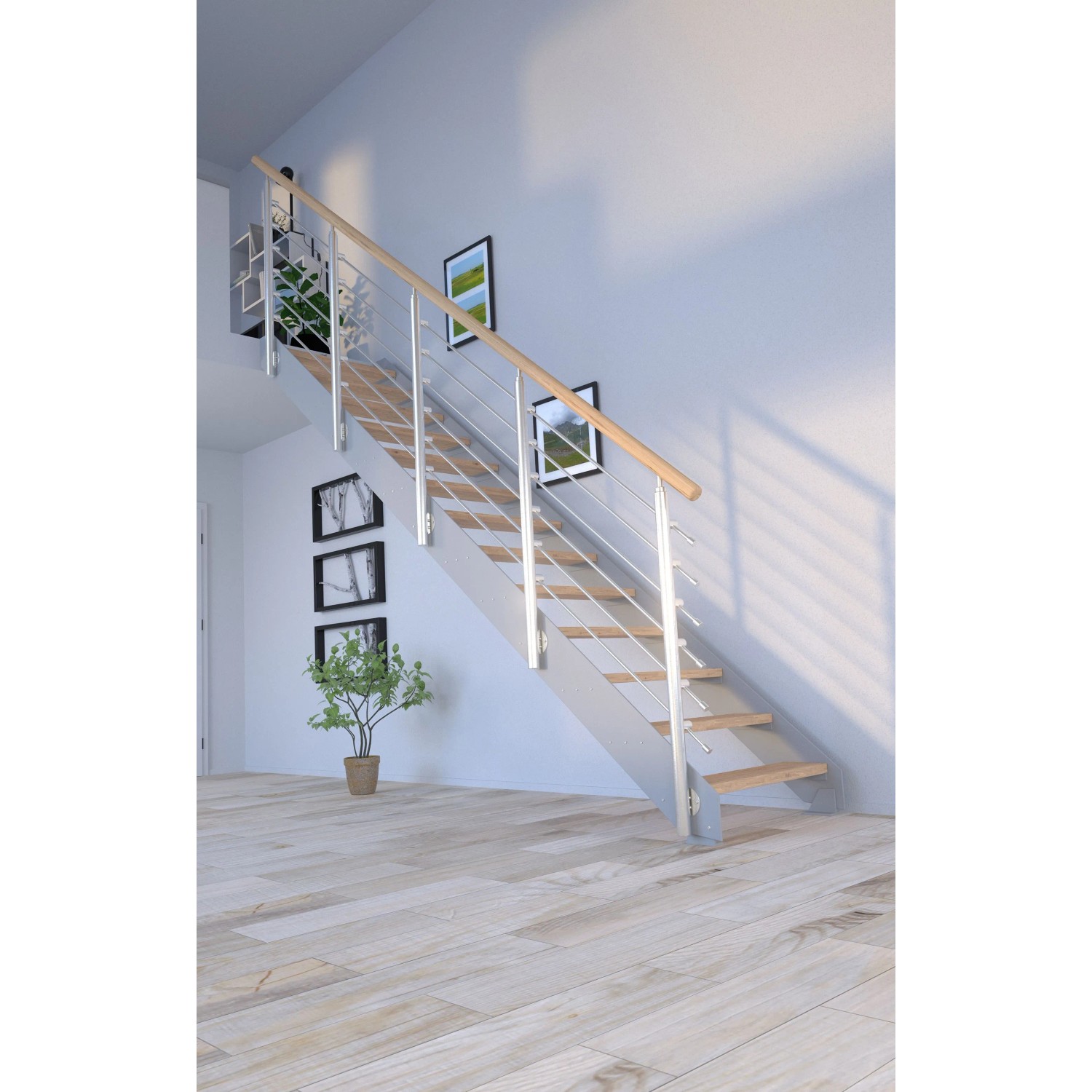Treppe Kos 10 Stufen Eiche Rustik Geölt 107 cm Design-Geländer Grau FSC®_3