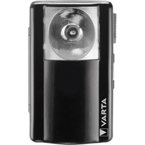 Schwarze Varta Palm Light Taschenlampe 3R12 mit silbernem Reflektor und Clip.