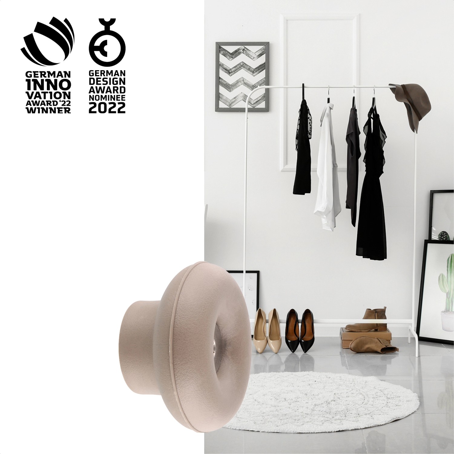 Wagner Wandhaken Hooks4home Dot, taupe, Ø 50 mm. Dekorativer Haken zur Wandmontage.