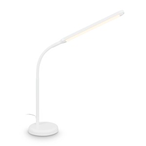 Weiße Brilo LED-Tischleuchte Mura mit Touchdimmer und schwenkbarem Kopf, 36,6 cm hoch.