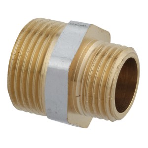 Kirchhoff Reduzier-Doppelnippel, 26,4 mm auf 21 mm, verchromt, aus Messing für Gewindefittings.