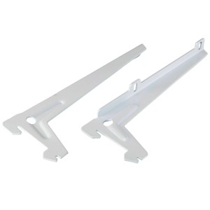 Zwei weiße Einloch-Winkelträger, 18 cm, für Regalböden und Möbelbau.