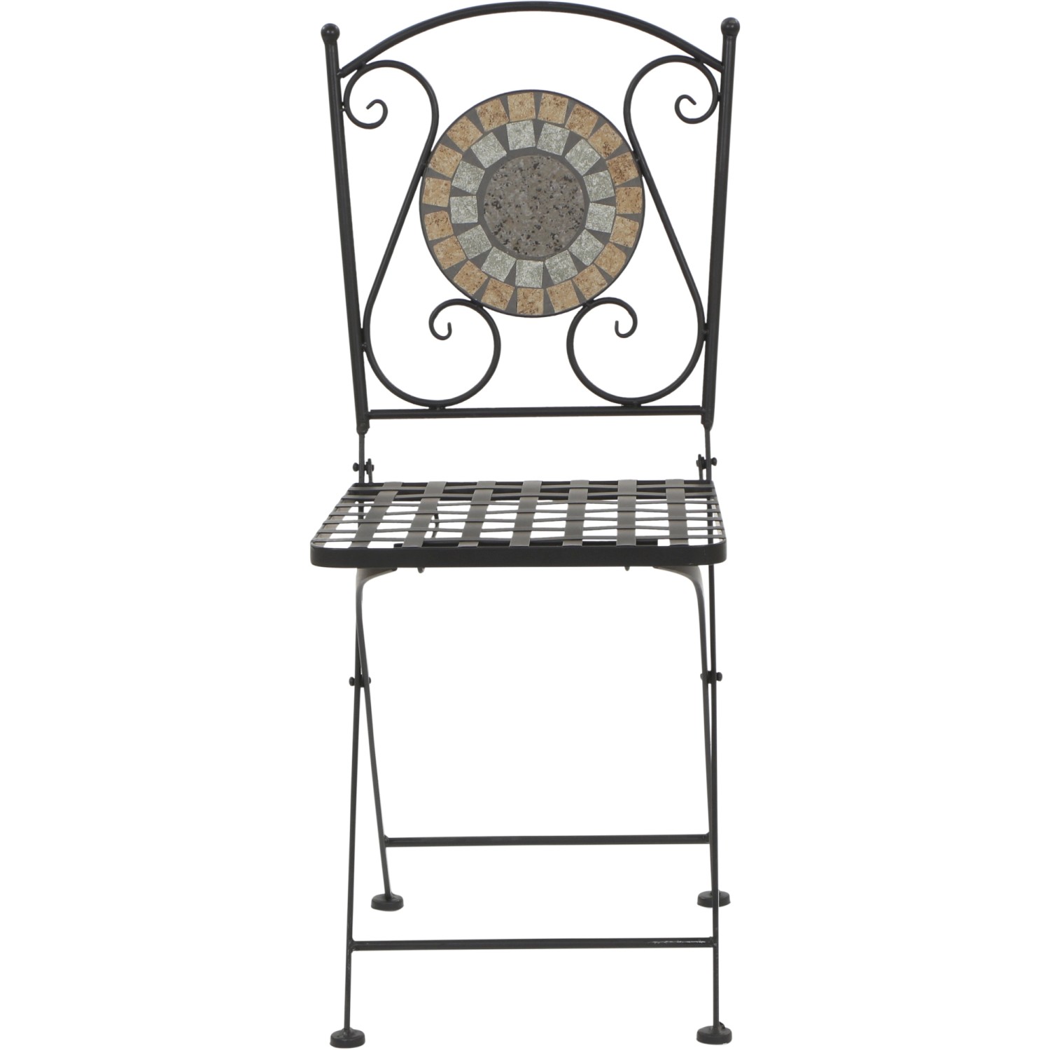Schwarzer Siena Garden Klappsessel Prato mit Mosaik-Rückenlehne im Landhausstil.