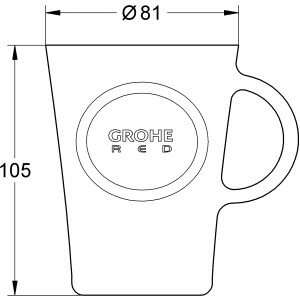 Grohe Teeglas Red, 4er-Set, hitzebeständig, mit Logo und Maßangaben.
