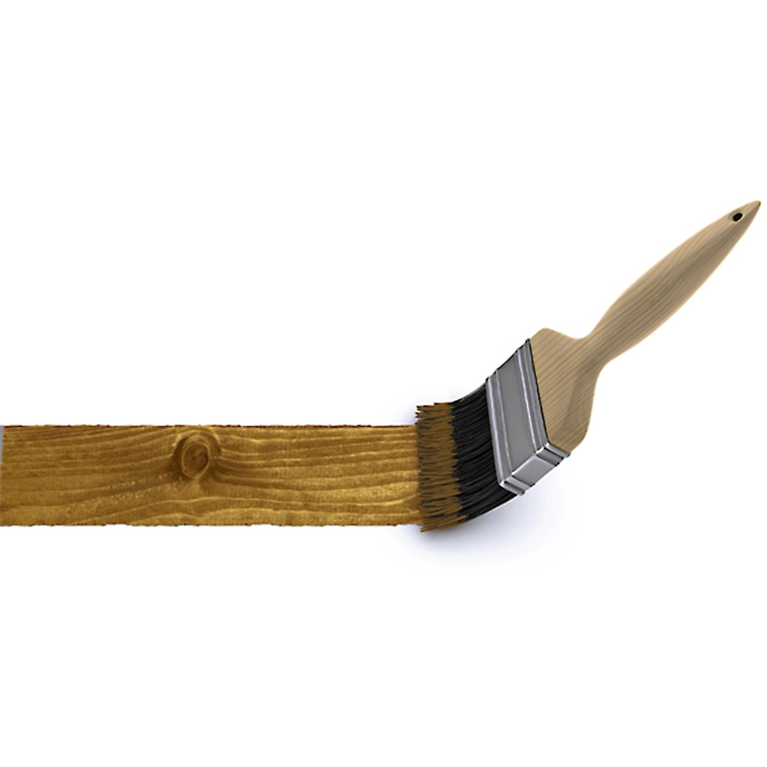 Pinsel streicht Holz in Nussbaumfarbe. Zubehör für Skan Holz Carport Schneelasterhöhung.