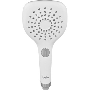 Weiße baliv Handbrause KBS-22.160 Chrom mit runder Brausefläche und Strahlarten-Wahlschalter.