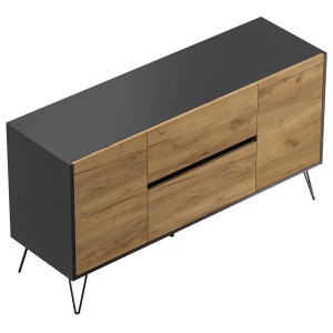 Posseik Sideboard Industrial F, 140 cm, Grafit/Eiche, mit 2 Schubladen und 2 Türen.