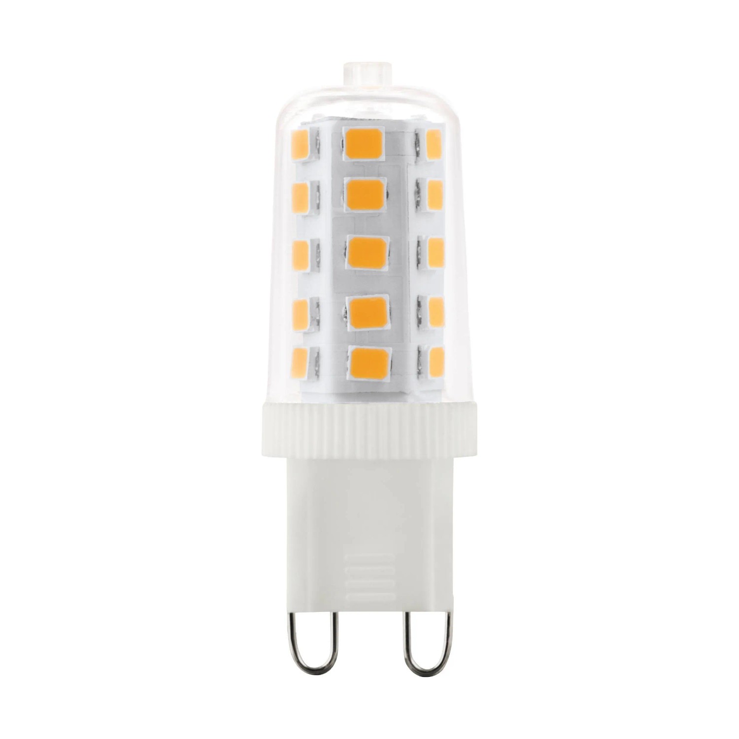 Eglo G9 LED-Leuchtmittel, 3W, warmweiß, dimmbar, mit klarer Glasabdeckung.