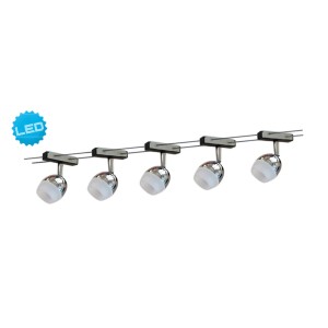 Näve LED-Seilsystem Tony mit 5 Spots, Stahl blank, für flexible Deckenausleuchtung.